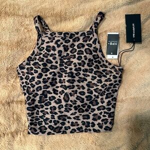 A&F leopard crop workout top
